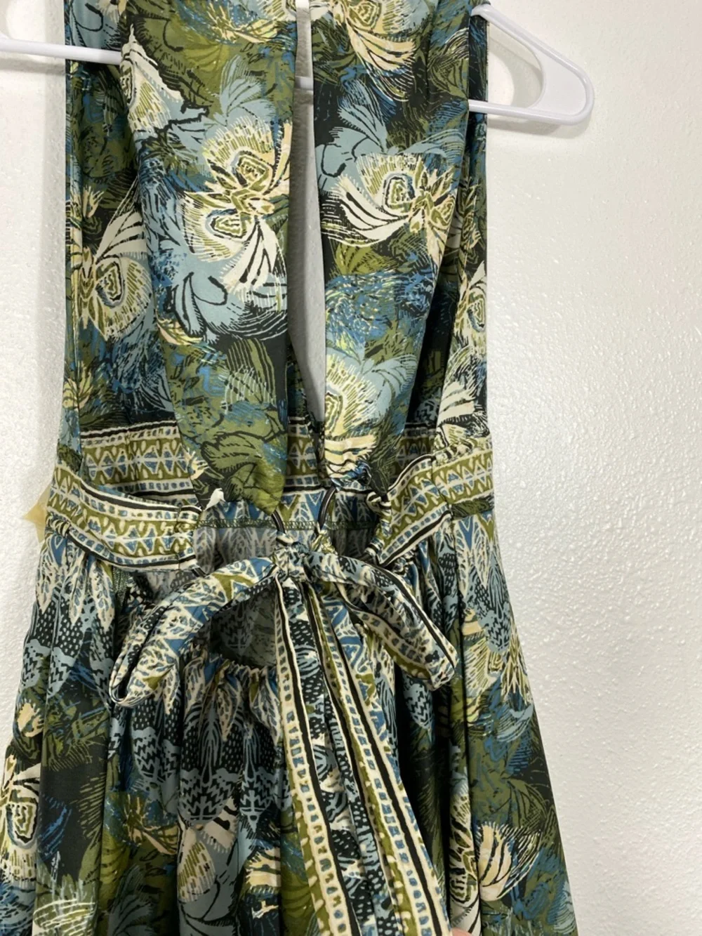 Free People Olive Green and Cream Floral Halter Mini Dress Size XS
